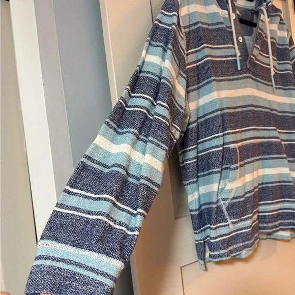 Tommy Bahama Blue and White Striped Baja Cotton Hoodie - Picture 5 of 11